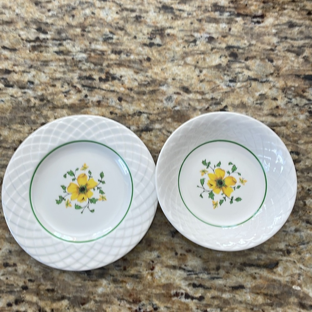 🌎Vntg Enoch Wedgwood Bread Plate and Dipping Bowl Yellow Rose England Jacqueline